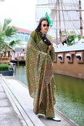 Anaita Mehendi Ajrakh Printed Pure Satin Silk Saree With Blouse - Distacart