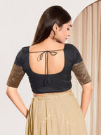 Joban Fashion Black Taffeta Silk Padded Blouse With Round Neck Elbow Sleeves - Distacart