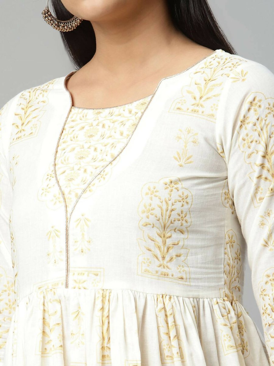 Ahalyaa Women Off White Beautiful Pure Cotton Printed Tunic - Distacart