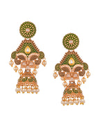 Shoshaa Green & Gold-Toned Contemporary Jhumkas Earrings - Distacart