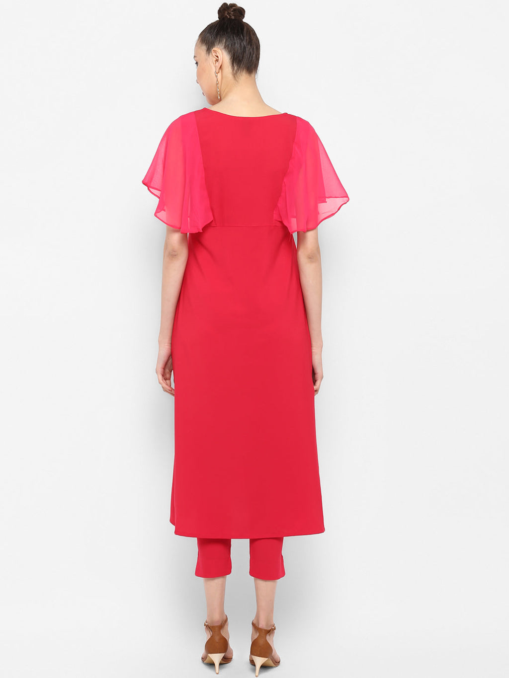 Janasya Magenta & Silver-Toned Printed Kurta with Trousers - Distacart