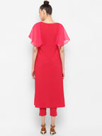 Janasya Magenta & Silver-Toned Printed Kurta with Trousers - Distacart