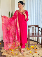 The52 Women's Beautiful Viscose Embroidery work Straight Kurta with Pant and Dupatta Set - Distacart
