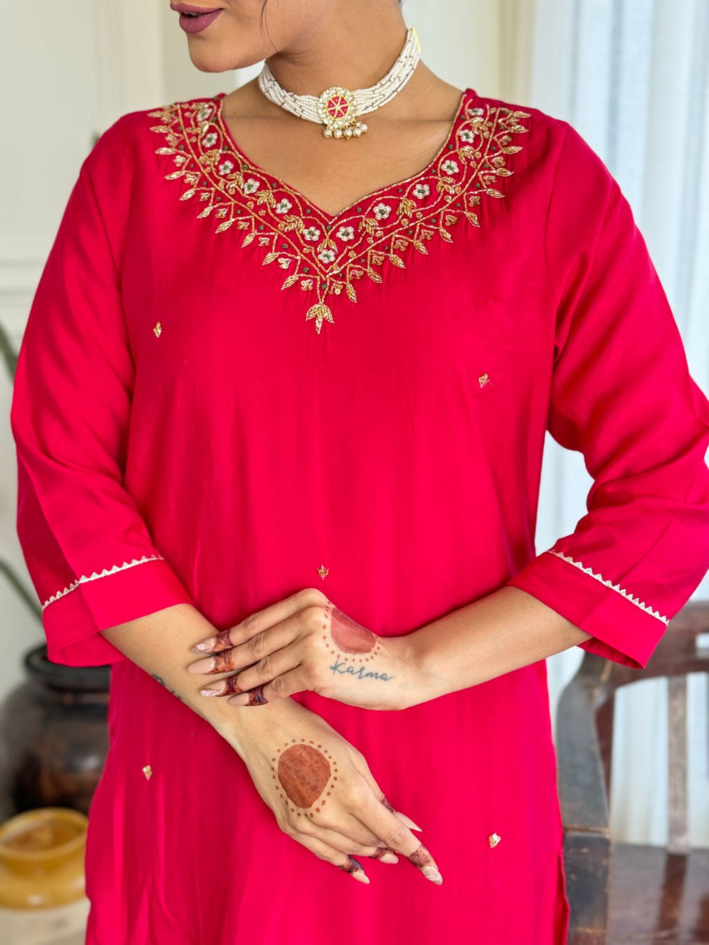 The52 Women's Beautiful Viscose Embroidery work Straight Kurta with Pant and Dupatta Set - Distacart