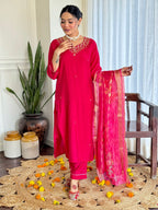 The52 Women's Beautiful Viscose Embroidery work Straight Kurta with Pant and Dupatta Set - Distacart