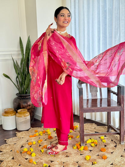 The52 Women's Beautiful Viscose Embroidery work Straight Kurta with Pant and Dupatta Set - Distacart