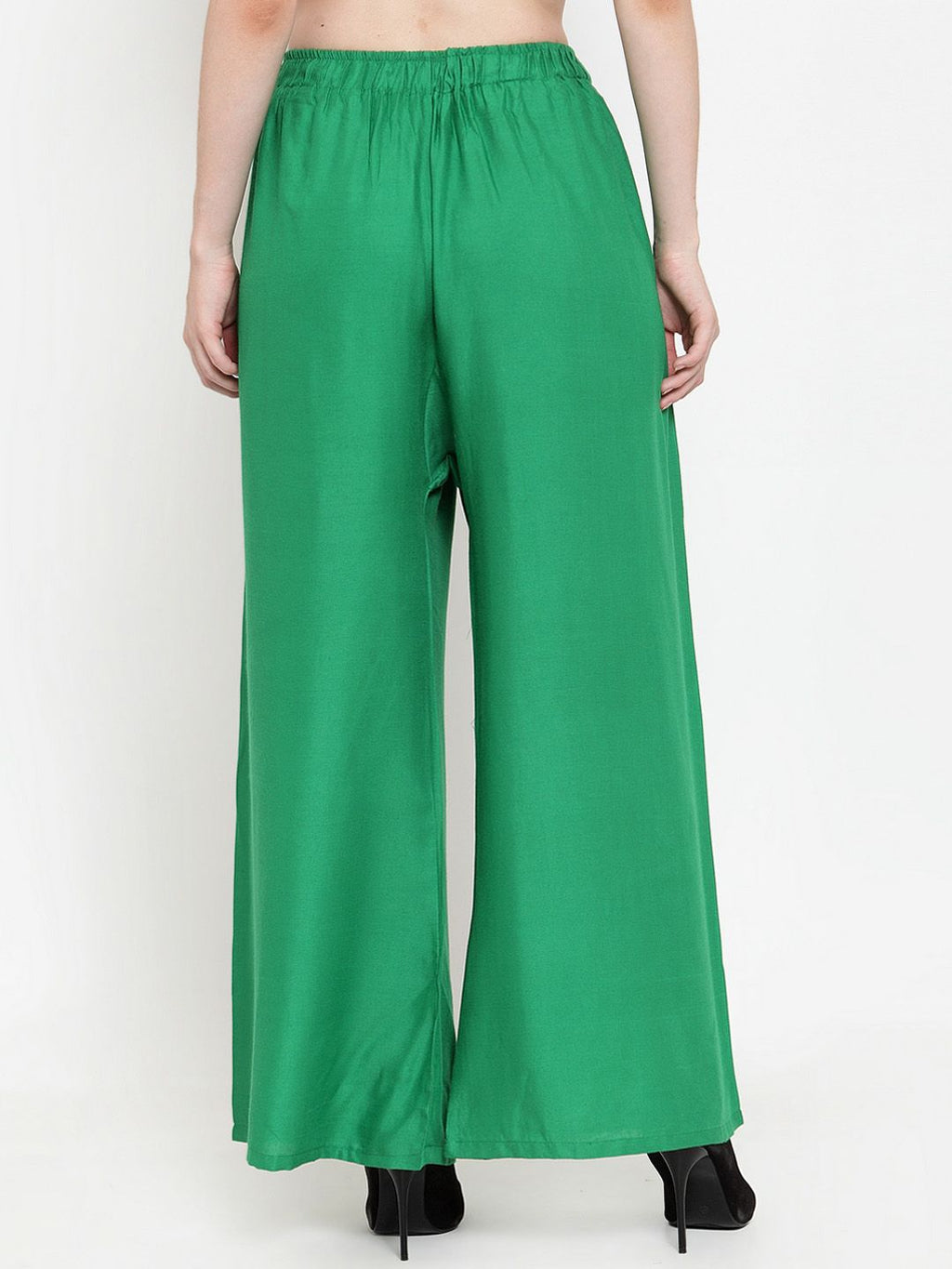 TAG 7 Women Green Solid Wide Leg Palazzos