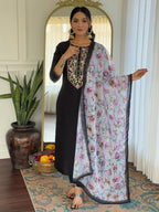 The52 Women Embroidery Work with Rayon Fabric Straight Kurta, Pant and Dupatta Set - Distacart