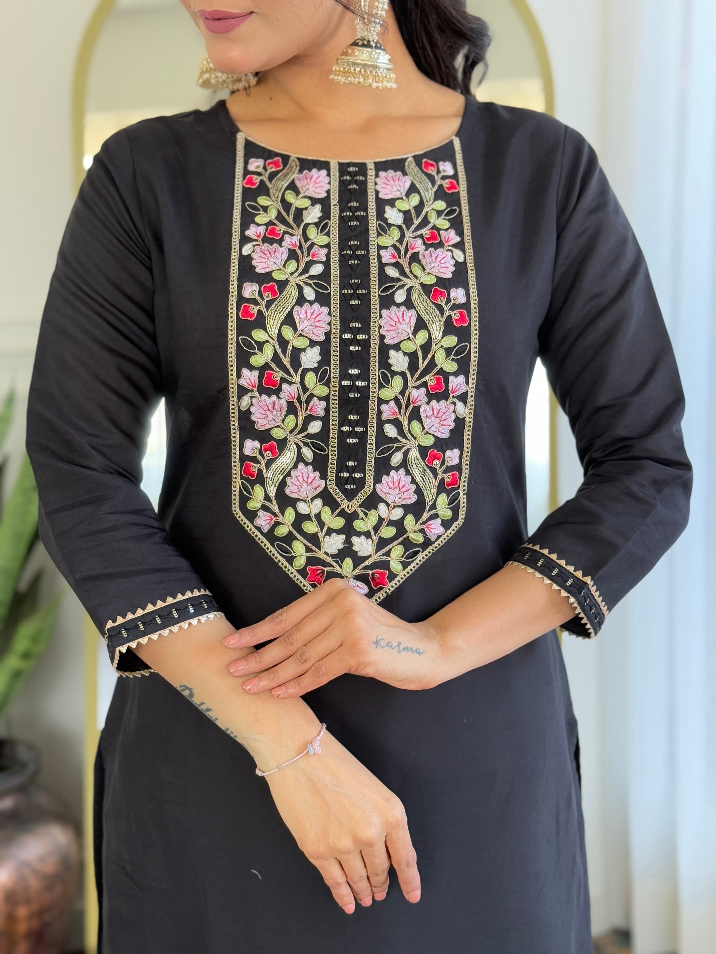 The52 Women Embroidery Work with Rayon Fabric Straight Kurta, Pant and Dupatta Set - Distacart