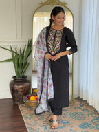 The52 Women Embroidery Work with Rayon Fabric Straight Kurta, Pant and Dupatta Set - Distacart