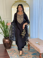The52 Women Embroidery Work with Viscose Fabric Straight Kurta, Pant and Dupatta Set - Distacart