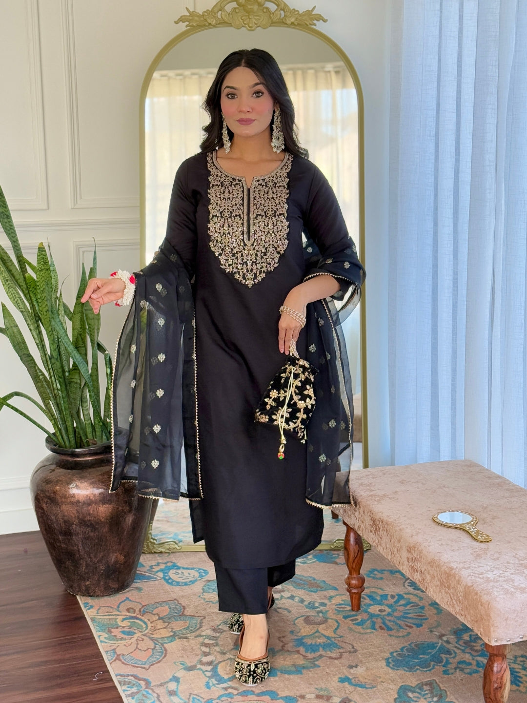 The52 Women Embroidery Work with Viscose Fabric Straight Kurta, Pant and Dupatta Set - Distacart