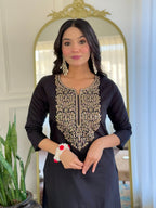 The52 Women Embroidery Work with Viscose Fabric Straight Kurta, Pant and Dupatta Set - Distacart