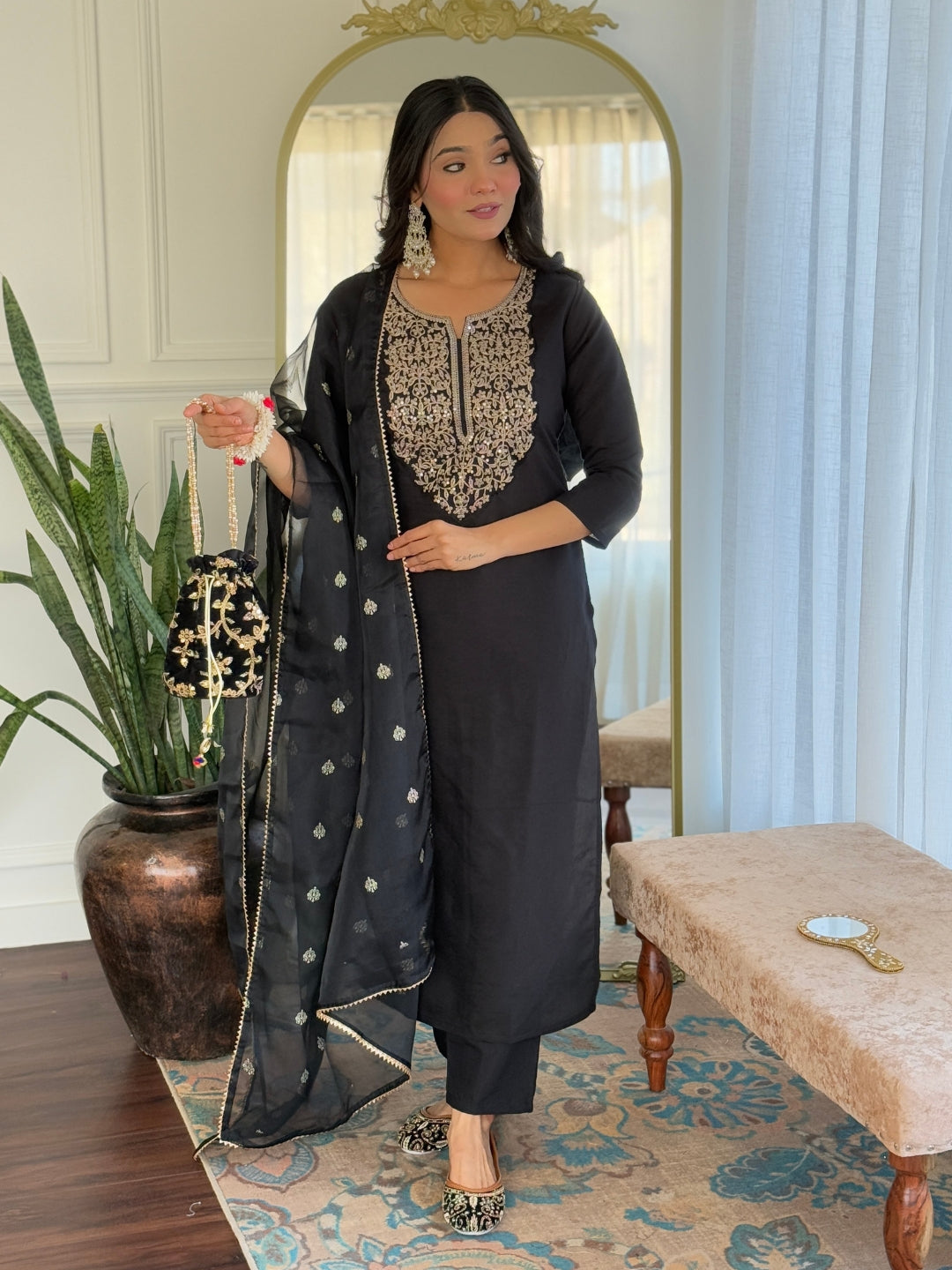 The52 Women Embroidery Work with Viscose Fabric Straight Kurta, Pant and Dupatta Set - Distacart