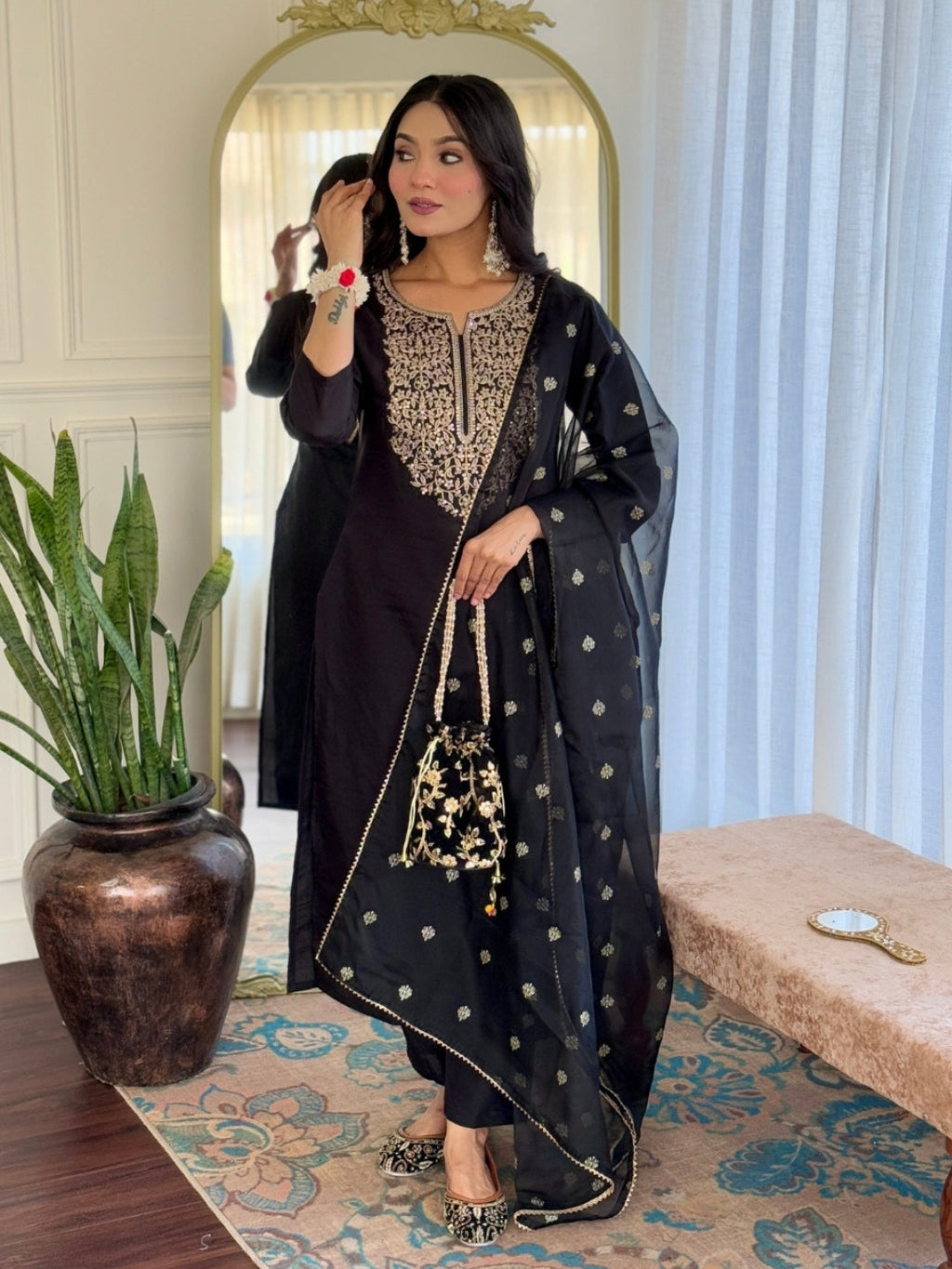 The52 Women Embroidery Work with Viscose Fabric Straight Kurta, Pant and Dupatta Set - Distacart