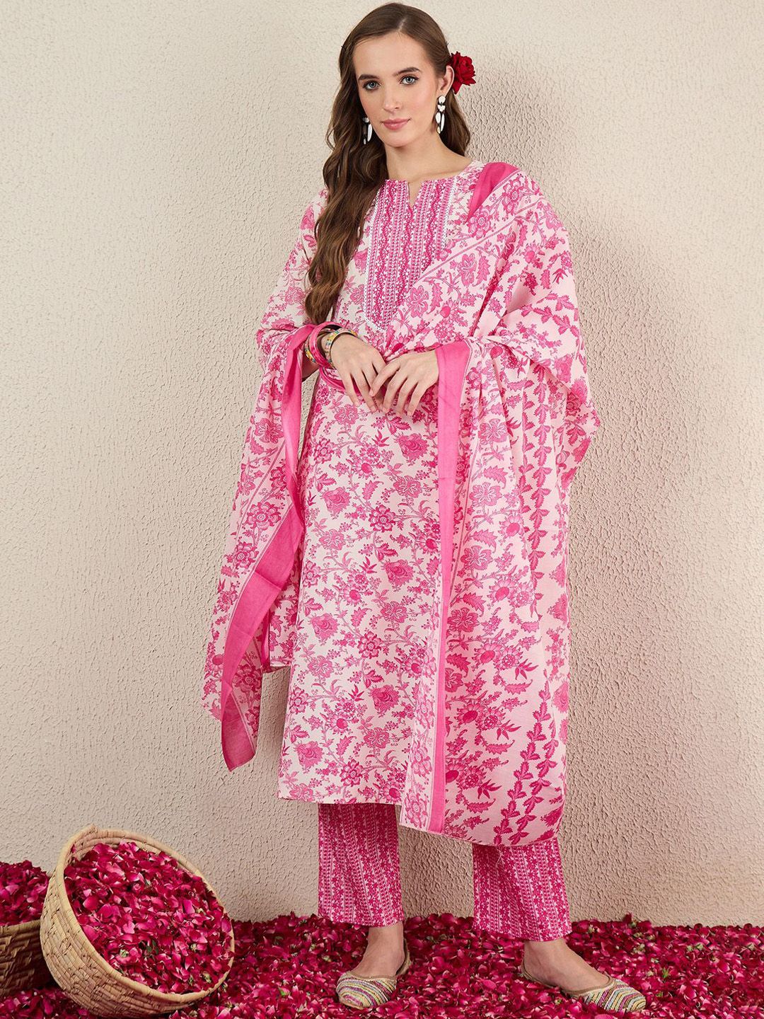 Indo Era Women Floral Printed Kurta with Trousers & Dupatta - Distacart