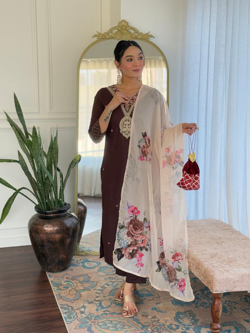 The52 Women's Rayon Slub Embroidery work Straight Kurta with Pant and Dupatta Set - Distacart