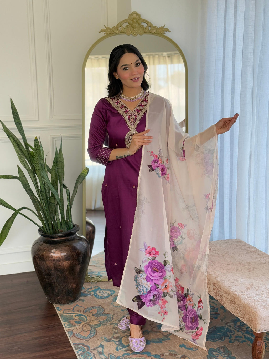 The52 Women's Rayon Slub Embroidery work Straight Kurta with Pant and Dupatta Set - Distacart