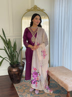 The52 Women's Rayon Slub Embroidery work Straight Kurta with Pant and Dupatta Set - Distacart