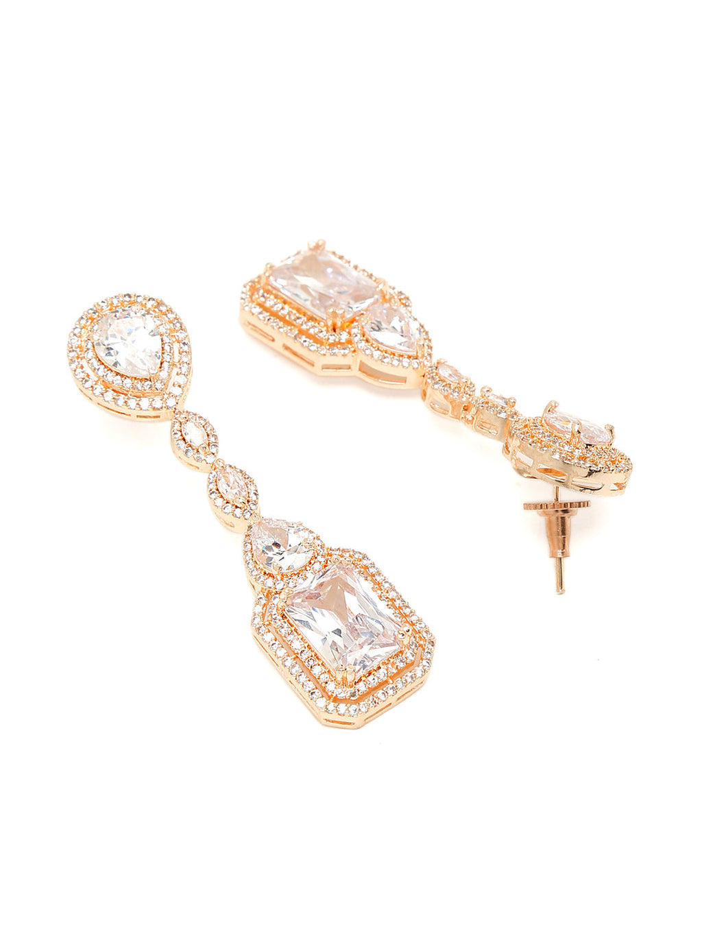 Yellow Chimes Rhodium-Plated Rose-Gold White AD-Studded Drop Earrings - Distacart