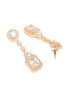 Yellow Chimes Rhodium-Plated Rose-Gold White AD-Studded Drop Earrings - Distacart