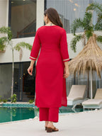 The52 Women's Beautiful Rayon Embroidery work Straight Kurta with Pant and Dupatta Set - Distacart