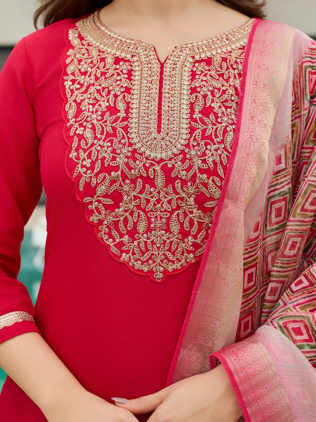 The52 Women's Beautiful Rayon Embroidery work Straight Kurta with Pant and Dupatta Set - Distacart