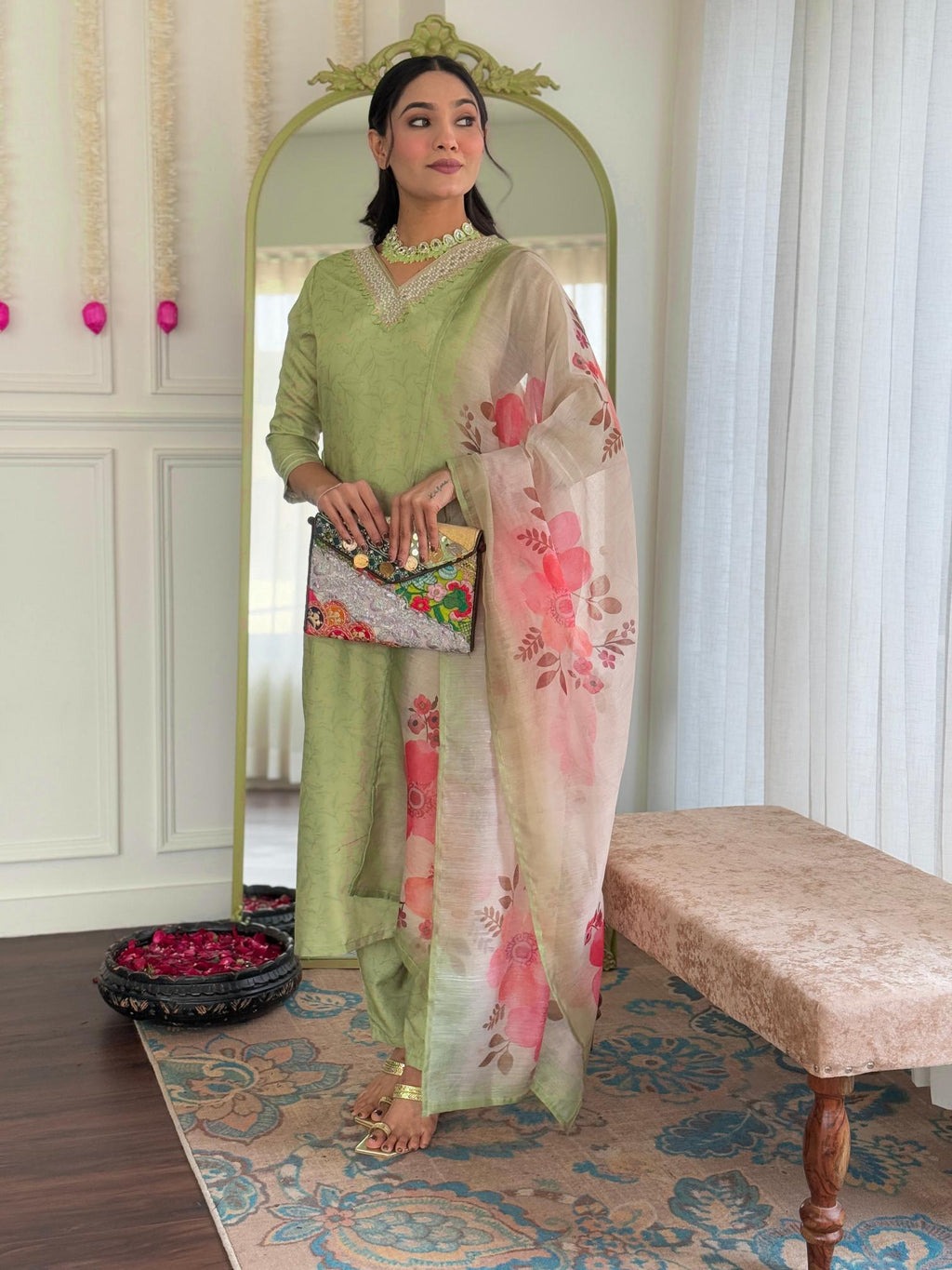The52 Beautiful Women's Rayon Fabric Straight Kurta, Pant and Dupatta Set - Distacart