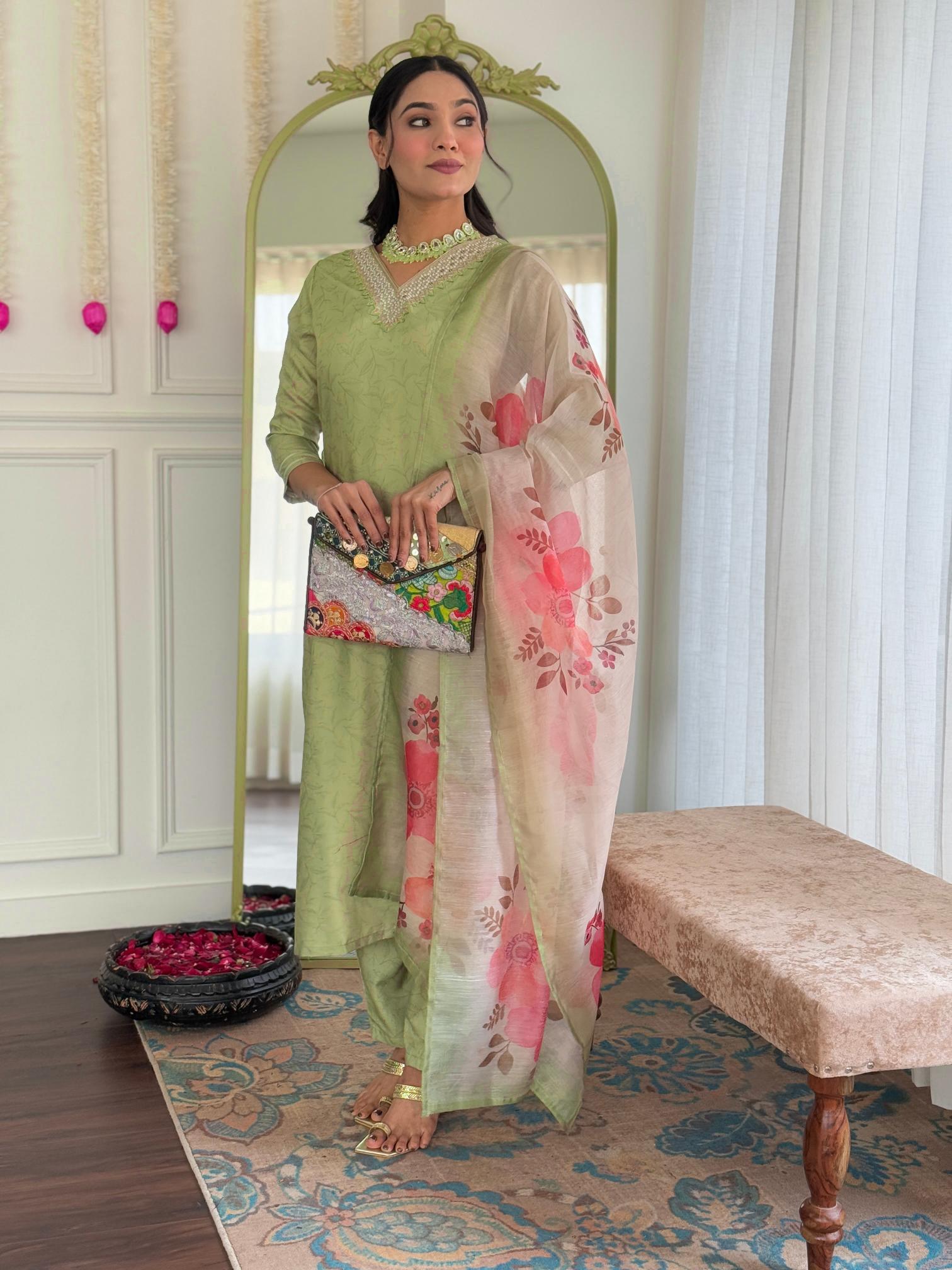 The52 Beautiful Women's Rayon Fabric Straight Kurta, Pant and Dupatta Set - Distacart
