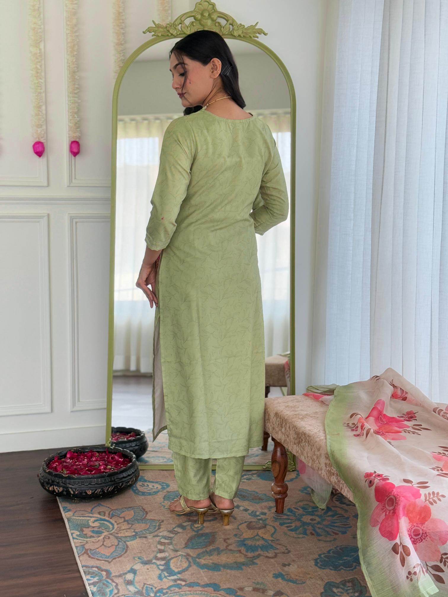 The52 Beautiful Women's Rayon Fabric Straight Kurta, Pant and Dupatta Set - Distacart