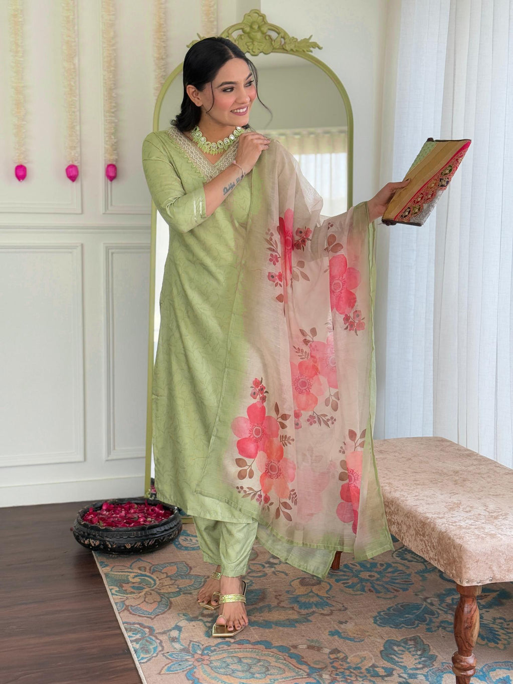 The52 Beautiful Women's Rayon Fabric Straight Kurta, Pant and Dupatta Set - Distacart