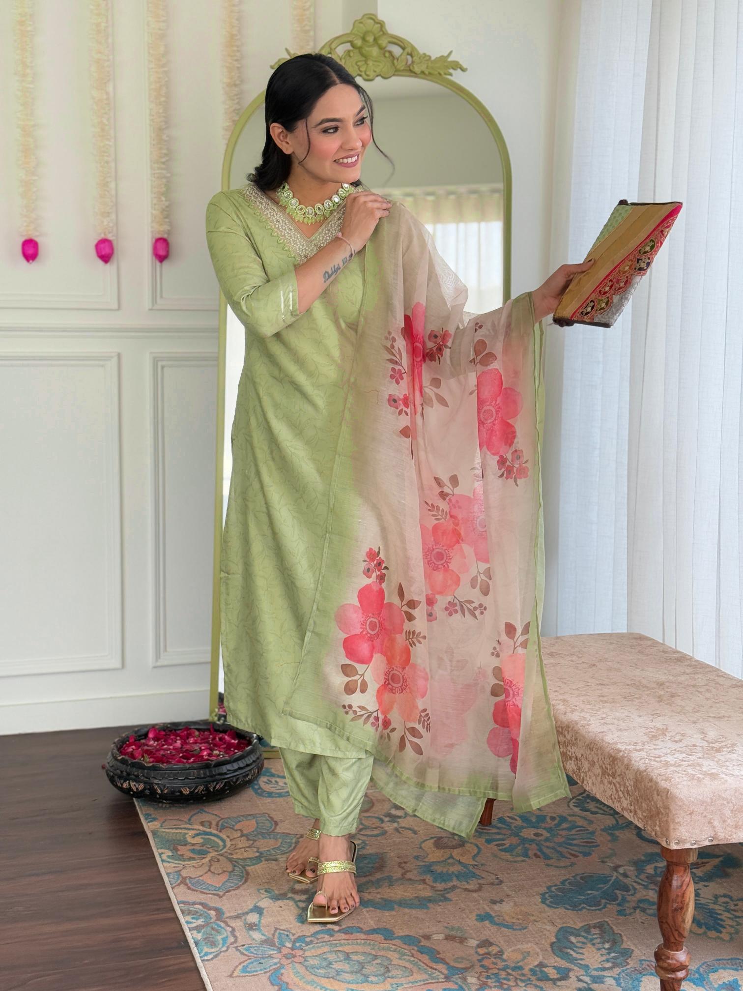 The52 Beautiful Women's Rayon Fabric Straight Kurta, Pant and Dupatta Set - Distacart