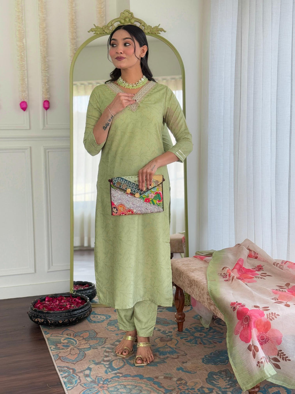 The52 Beautiful Women's Rayon Fabric Straight Kurta, Pant and Dupatta Set - Distacart