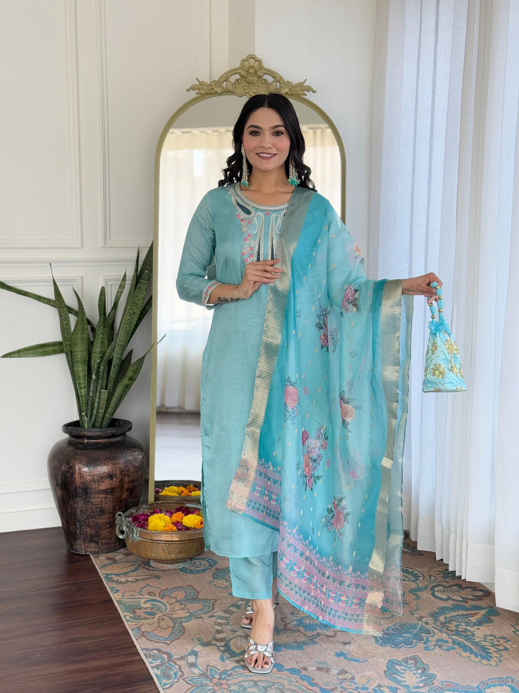 The52 Women's Viscose Embroidery work Straight Kurta with Pant and Dupatta Set - Distacart