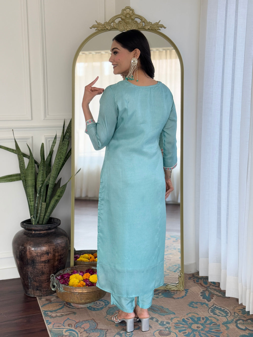The52 Women's Viscose Embroidery work Straight Kurta with Pant and Dupatta Set - Distacart