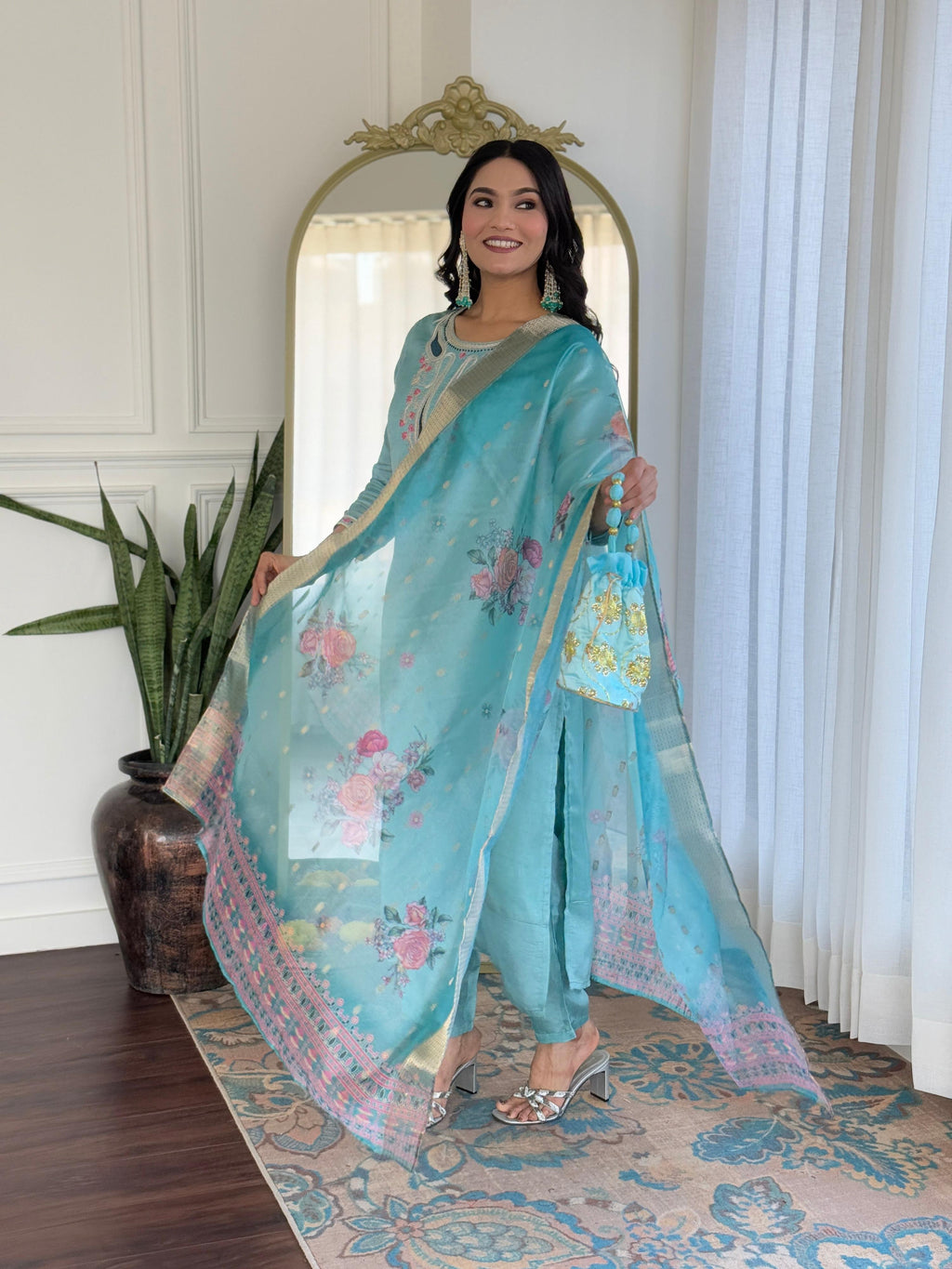 The52 Women's Viscose Embroidery work Straight Kurta with Pant and Dupatta Set - Distacart