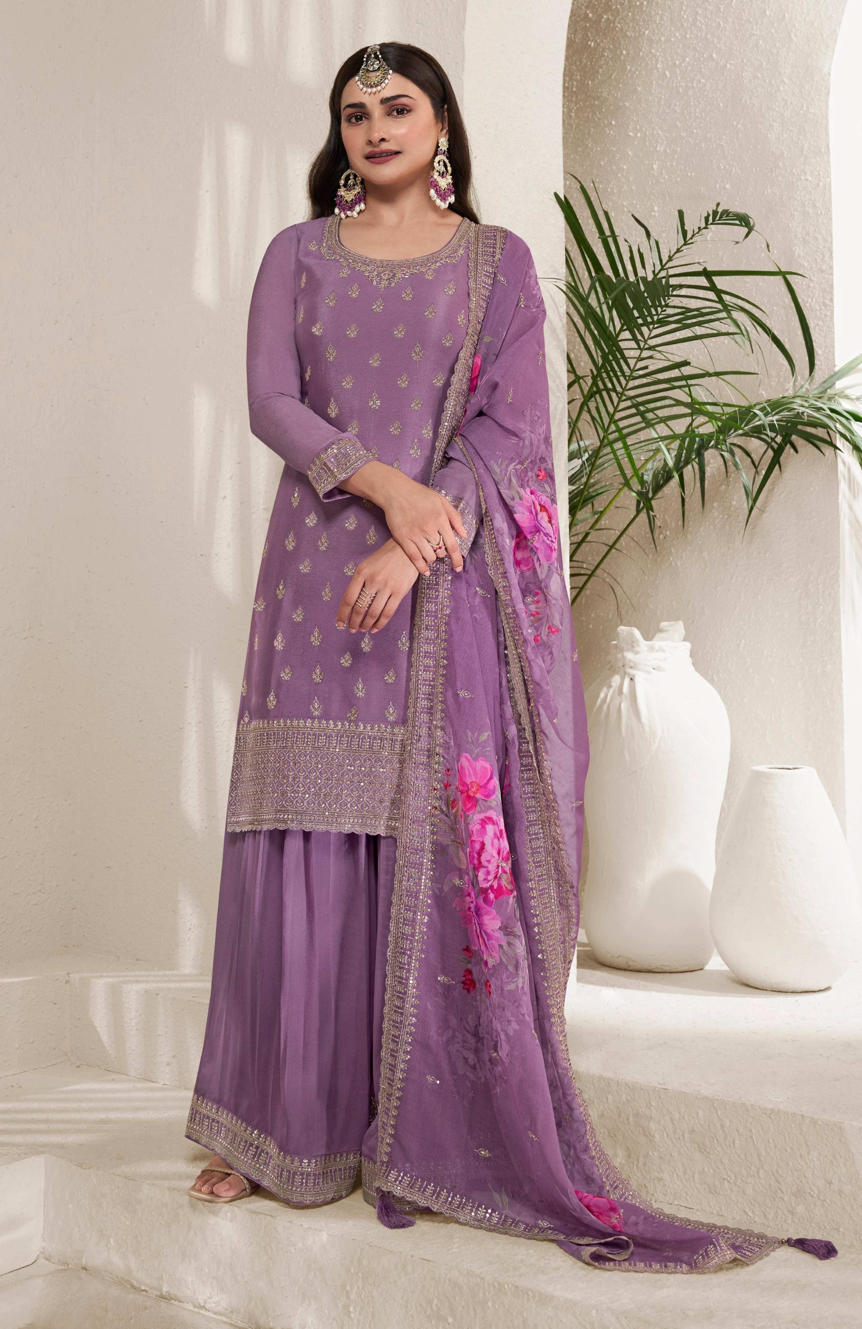 Anaita Purple Embroidered Viscose Chinon Salwar Suit - Distacart