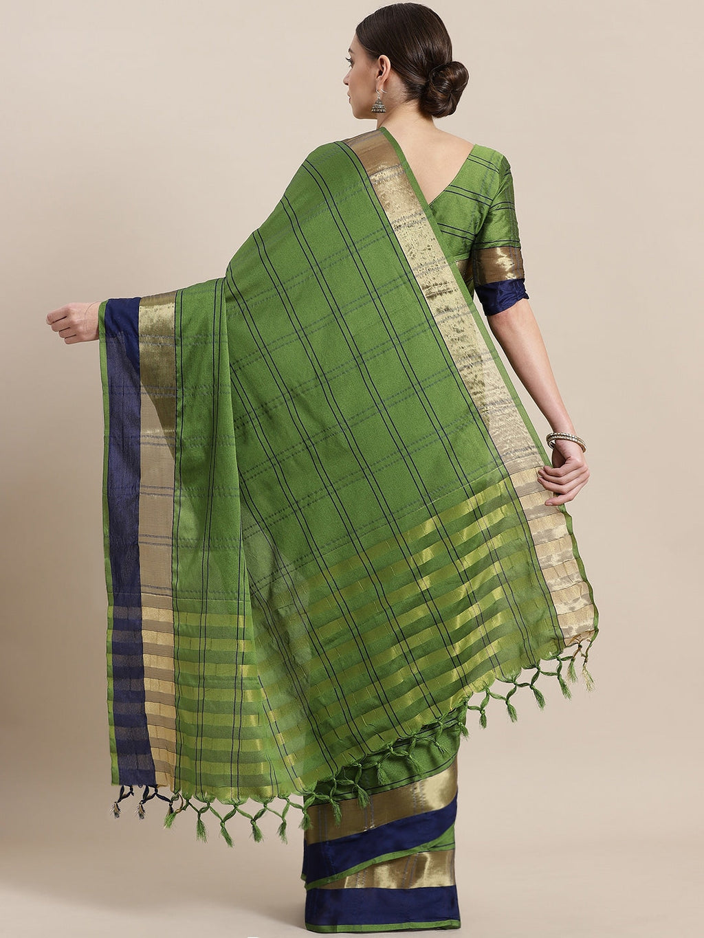 Saree Mall Green & Blue Checked Saree - Distacart