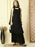Myshka Women's Black Georgette Kurta & Skirt With Dupatta Party Sets