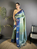 Joban Fashion Pista Green Intricate Zari Weaving Soft Silk Dharmavaram Saree