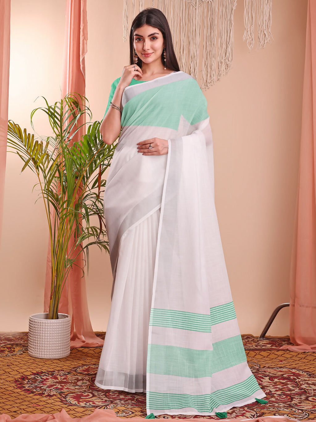 Shree Shyam Fashion The White Loom White Linen Cotton Saree