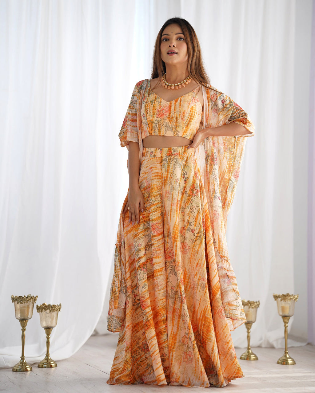 Lorenvalley Fashion Faux Georgette Floral Printed Shrug Blouse With Palazzo Set - Distacart