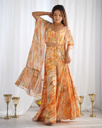 Lorenvalley Fashion Faux Georgette Floral Printed Shrug Blouse With Palazzo Set - Distacart