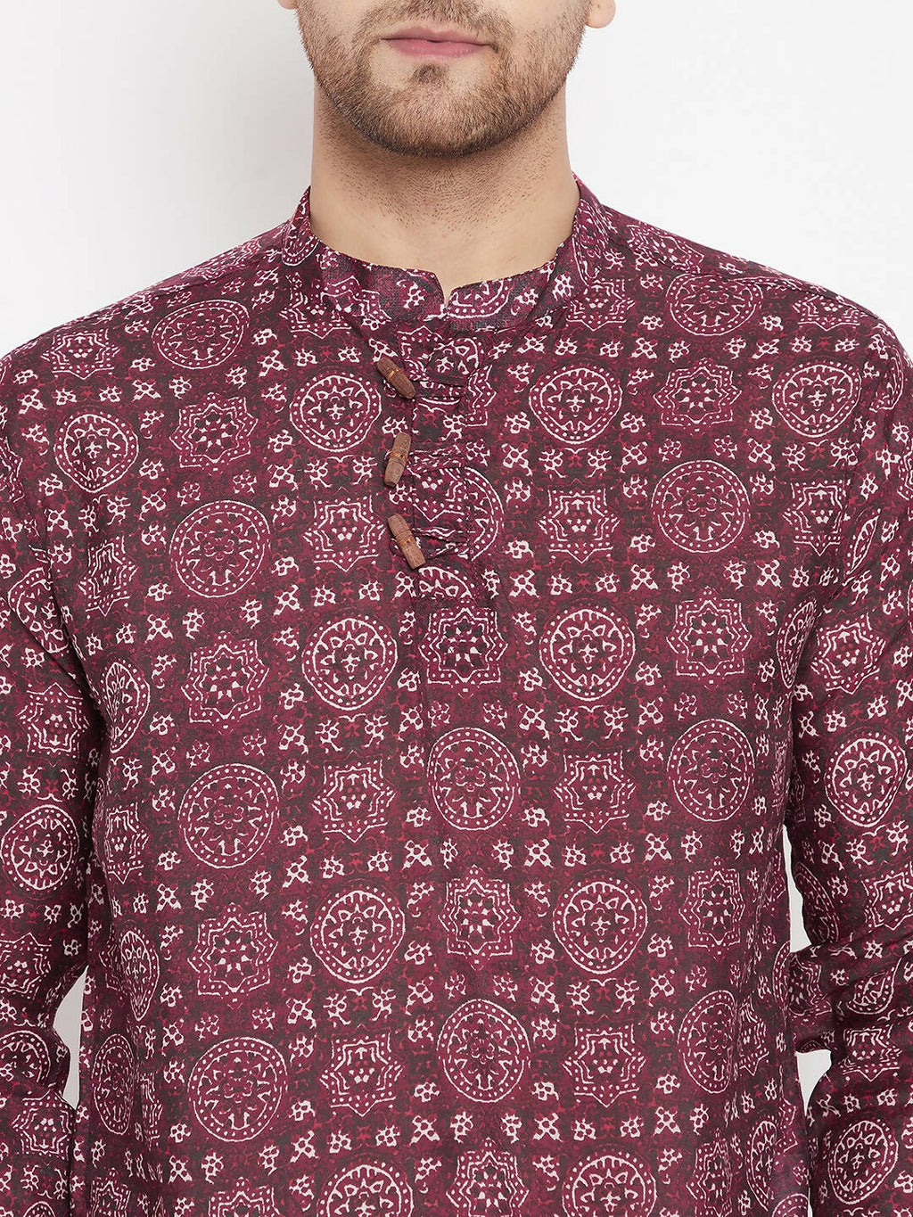 Even Apparels Maroon Pure Cotton Men's Kurta With Slit Neckline - Distacart
