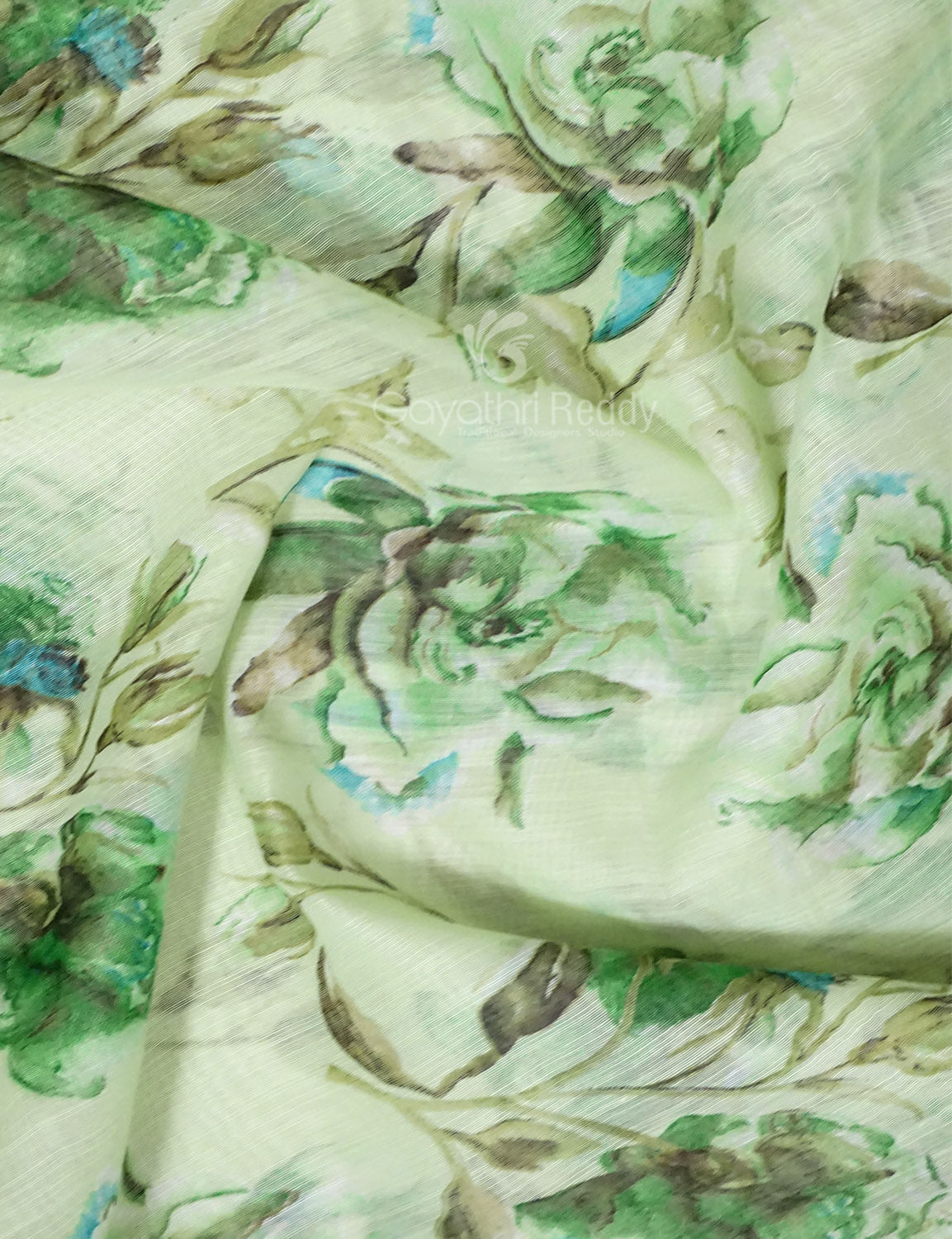 Shades of Light Parrot Green Colour Floral Design Semi Chanderi Saree By Gayathri Reddy Designer Studio