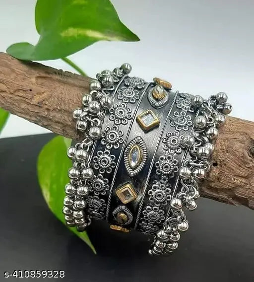 Tehzeeb Creations Women's Oxidised Afghani Style Bangle (Kadha) With Ghungroo - Distacart