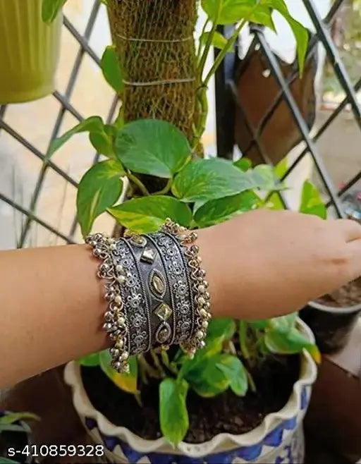 Tehzeeb Creations Women's Oxidised Afghani Style Bangle (Kadha) With Ghungroo - Distacart