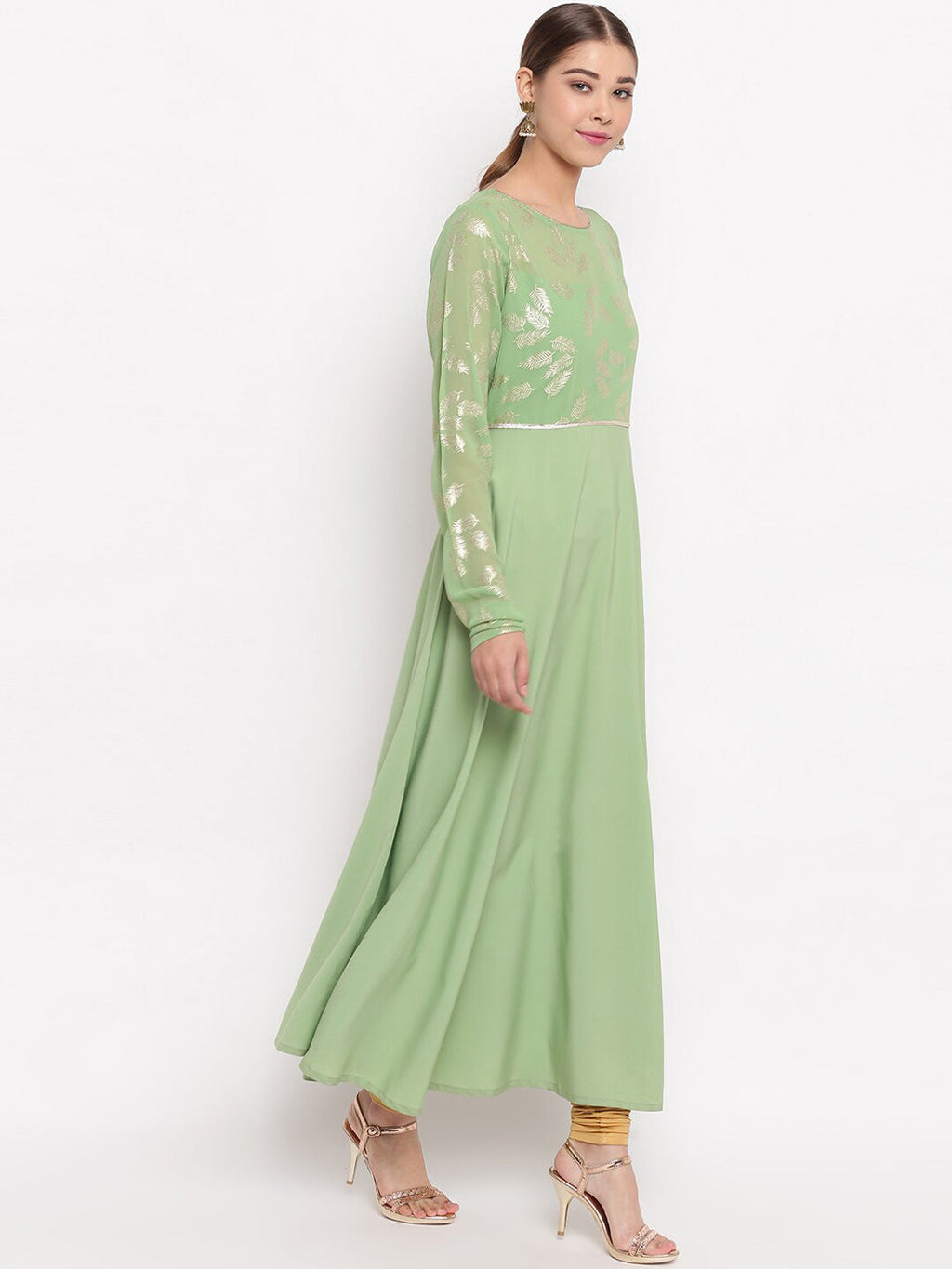 Janasya Green Printed Anarkali Kurta - Distacart
