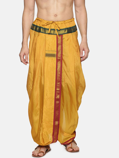 Sethukrishna Men Mustard-Yellow & Red Solid Readymade Dhoti