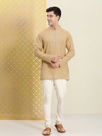 House of Pataudi Men Pure Cotton Solid Chikankari Jashn Short Kurta